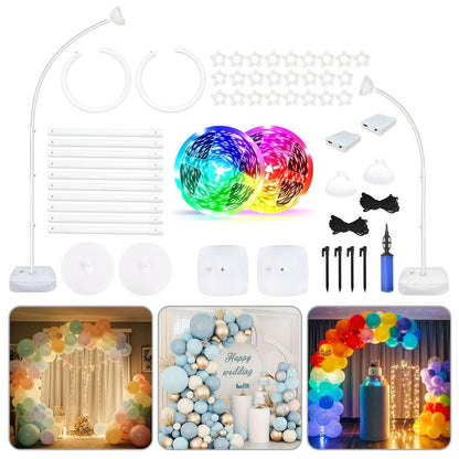 AerWo Lighted Balloon Arch Kit 8.2FT & 6FT, Free Bending Top Half Balloon Arch Stand with Base, Floor Frame for Wedding Birthday Party Baby Shower Yard Lawn Home Christmas Decorations