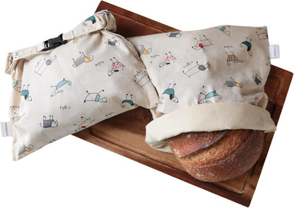 2 12.6" 16.7" XL Beeswax Bread Bags for Homemade Bread, Reusable Cotton and Beeswax Storage for Sourdough or Artisan