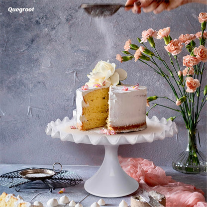 Quegroot 12-Inch Porcelain Round Cake Stand - White Dessert Stand for Wedding, Birthday Party