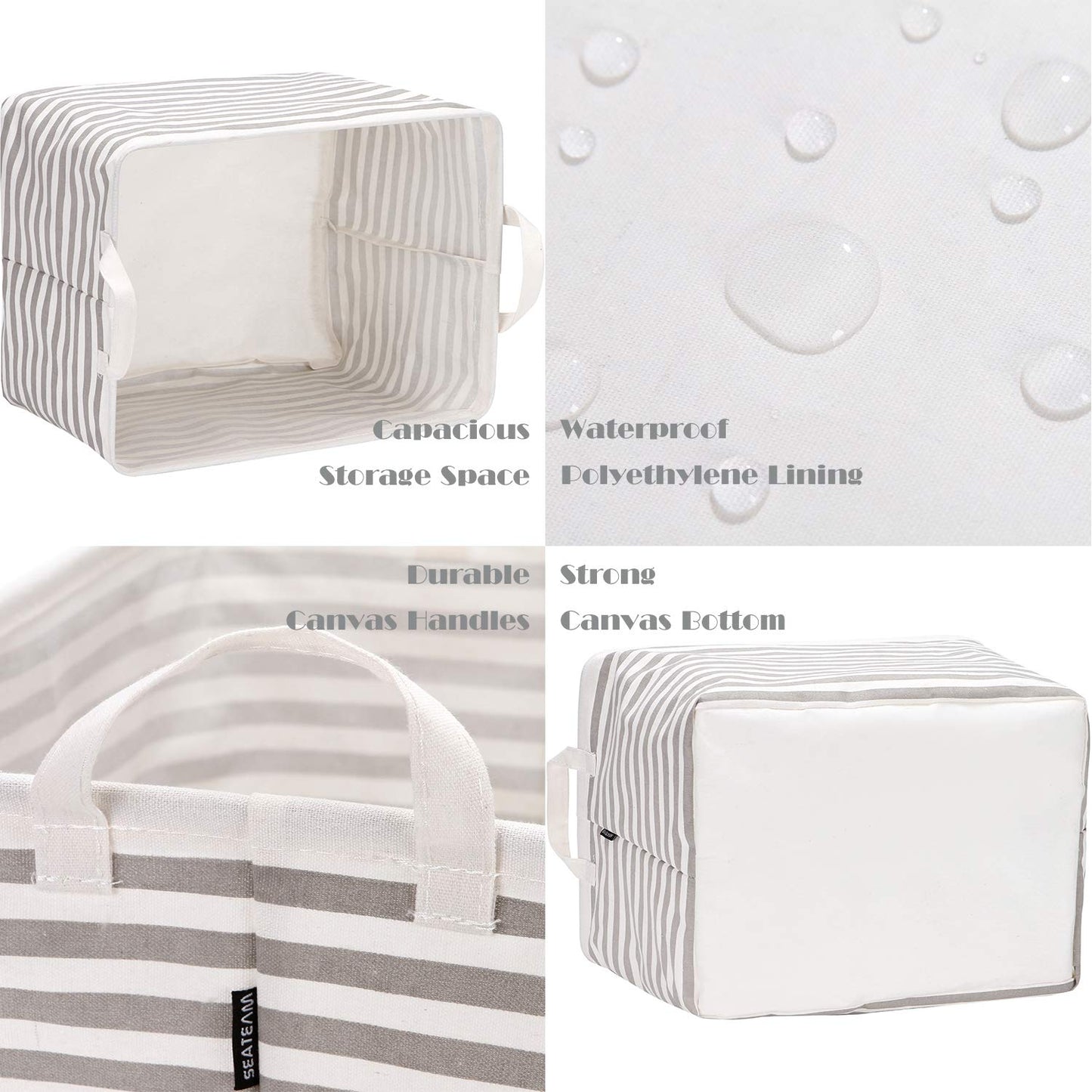 Sea Team Collapsible Canvas Fabric Storage Basket, Rectangle Waterproof Bin with Handles, 16.5 x 11.8 x 9.8 Inches