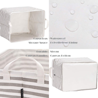 Sea Team Collapsible Canvas Fabric Storage Basket, Rectangle Waterproof Bin with Handles, 16.5 x 11.8 x 9.8 Inches