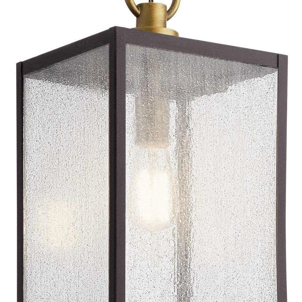Kichler Lahden 1-Light Outdoor Convertible Pendant Light Fixture with Clear Seeded Glass in Weathered Zinc for Porch, Patio and Entryway (9" x 17.25"), 59008WZC