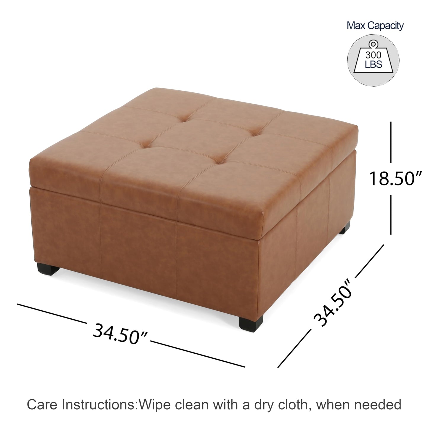 Christopher Knight Home Carlsbad PU Ottoman with Storage Square,Faux Leather Storage Ottoman Bench,Small Foot Rest Stool, End Side Table,Upholstered Toy Box Storage for Living Room Bed Room,Tan Brown