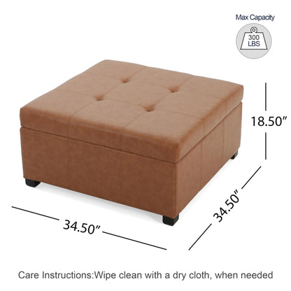 Christopher Knight Home Carlsbad PU Ottoman with Storage Square,Faux Leather Storage Ottoman Bench,Small Foot Rest Stool, End Side Table,Upholstered Toy Box Storage for Living Room Bed Room,Tan Brown