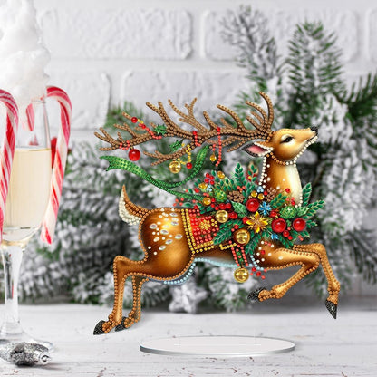 POETRYDRAW DIY Diamond Art Ornament Desktop Kit Christmas Elk, Stand Up Acrylic Diamonds Painting Ornament for Adults, 5D Special Diamond Gem Craft Tabletop Placement Board Kit