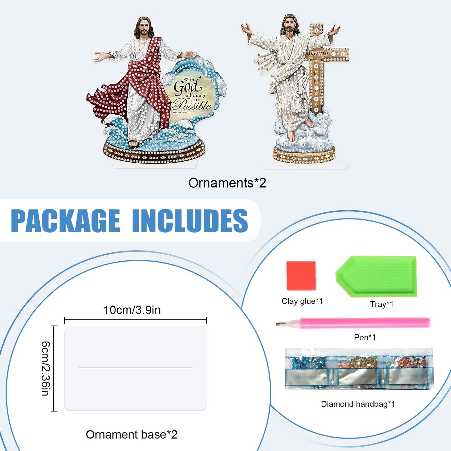 Tontut 2 Piece Diamond Art Painting Kit Decorations, Religious, Cross 5D DIY Desktop Decoration Diamond Art, Special Shape Diamond, Home Office Desktop Decorations