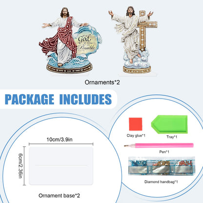 Tontut 2 Piece Diamond Art Painting Kit Decorations, Religious, Cross 5D DIY Desktop Decoration Diamond Art, Special Shape Diamond, Home Office Desktop Decorations