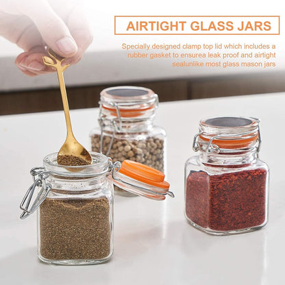 3.4 oz Small Glass Spice Jars with Lables, 24 Pack Empty Mini Square Spice Bottles with Airtight Flip Top Lids, Chalkboard Labels and Collapsible Funnel for Home and Kitchen