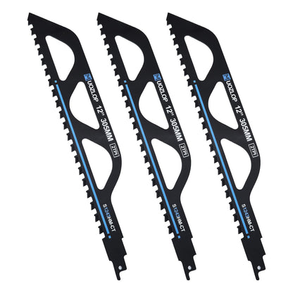 MUOZLOP 12 inch Masonry Reciprocating Saw Blades,2TPI Carbide Blade Strong teeths for Cutting Brick, Cement, Porous Concrete，3 Pack (3, 12 inch)