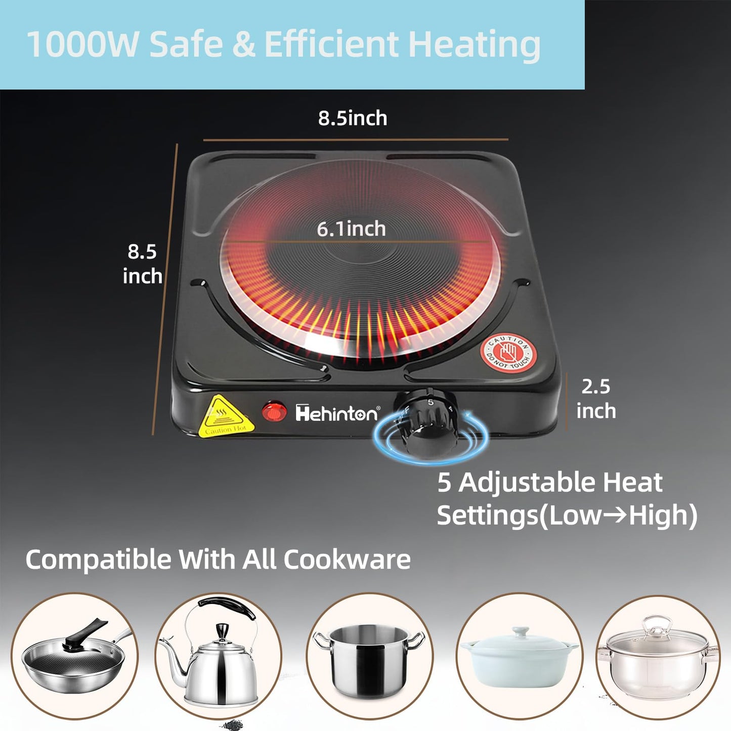 Hehinton Professional Double Boiler Pot 1200ML/40.6OZ, 304 Stainless Steel Chocolate Melting Pot with 1000W Electric Hot Plate, Multi-Functions Warming Melting Pots for Wax Soap Base Candy Cheese Butter