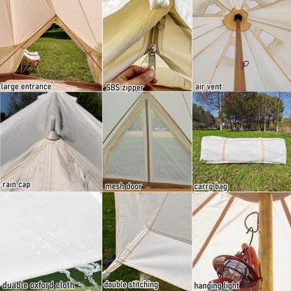 Outdoor Family Camping Safari Glamping Yurt Bell Tent with Mesh Screen - Waterproof Luxury 5M Bell Tent (Off White Oxford, 5M)