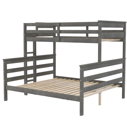 Merax Twin XL Over Queen Bunk Bed, Wood Detachable Bunk Bed with Ladder & Full Length Gardrails for Adults, No Box Spring Needed,Space Saving, Gray