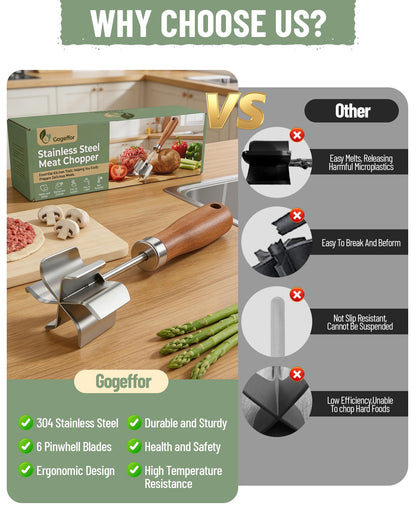 Meat Chopper Stainless Steel Masher: Hamburger Smasher Tool with Heat Resistant 6 Curve Blades - Burger Shredderfor Ground Beef Grinder & Potato Mix Kitchen Gadgets