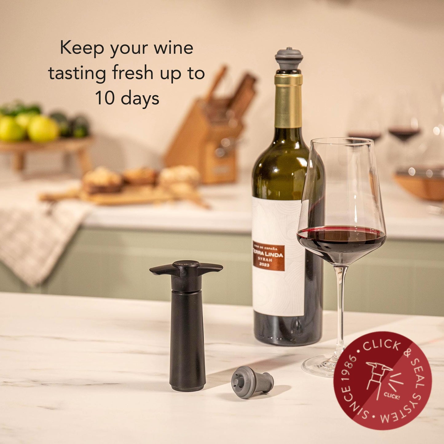 Vacu Vin Original Wine Saver with 4 Vacuum Bottle Stoppers – Wine Preserver Pump for Red or White Wine – Manual Air Remover System – Airtight Seal – Keep Wine Fresh Longer – Black
