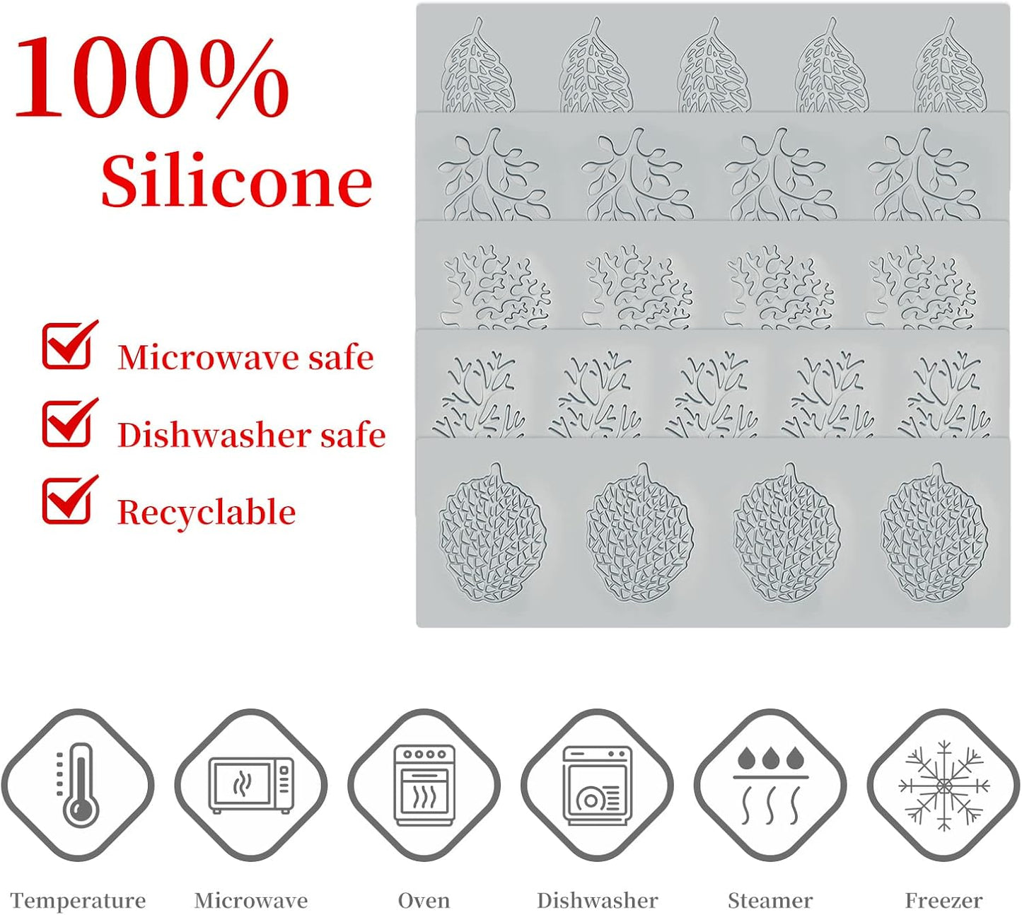 5PCS Leaf Silicone Baking Molds, 3D Coral Branch Tuile Lace Molds for Cake Decoration and Polymer Clay
