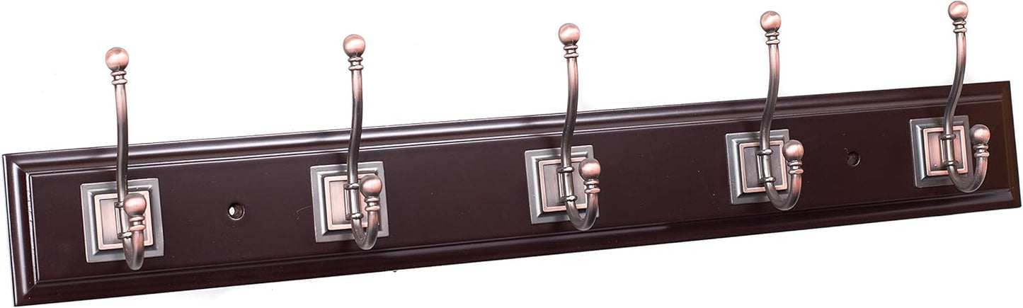 BIRDROCK HOME Classic Hook Coat and Hat Rack, 5 Hooks, Wall Mount, Brown Finish