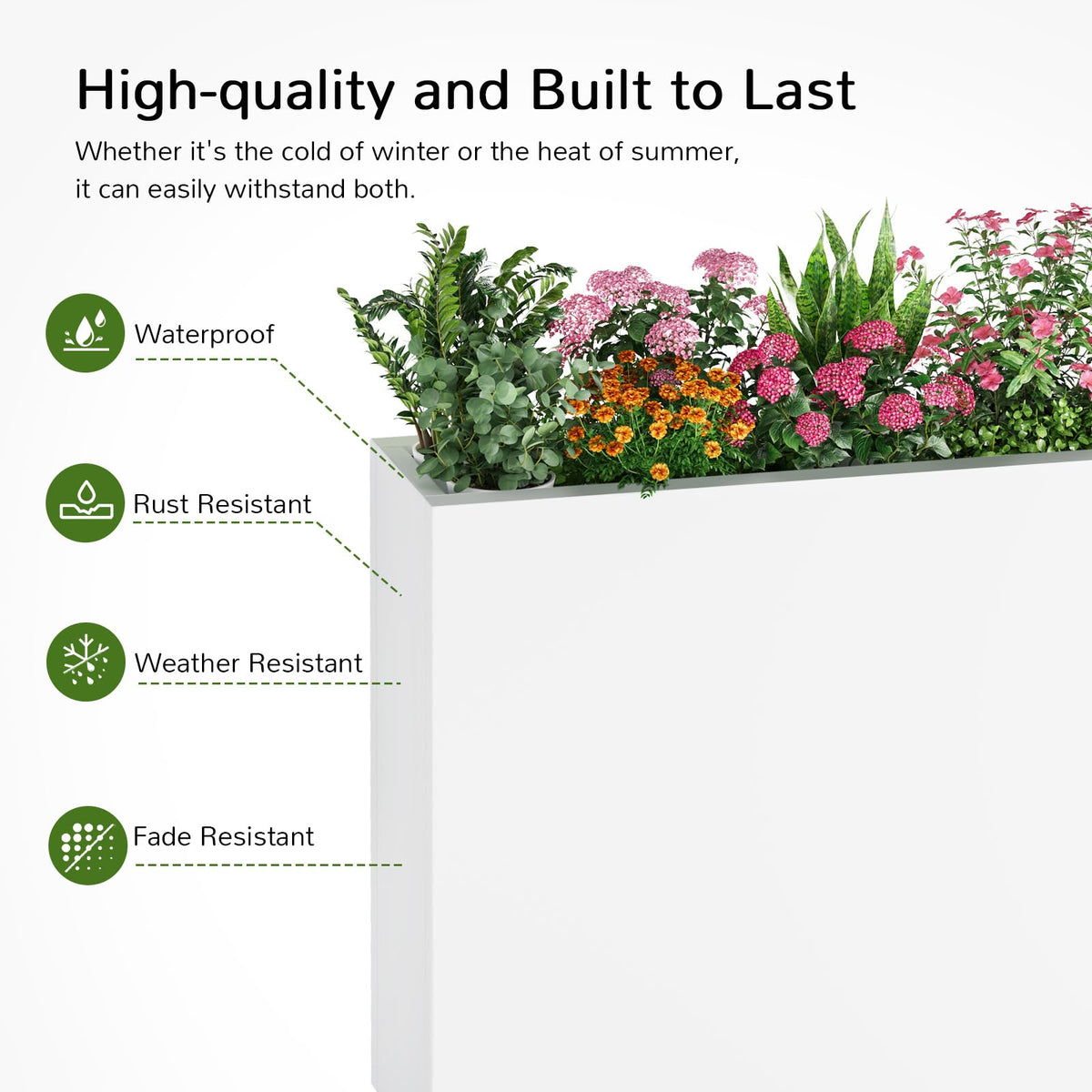 Stoog 38" Large Planters for Outdoor Plants Set of 2, Rectangular Metal Planter Box with Removable Insert Shelf, Ideal for Plants, Flowers, Vegetables, Garden, White