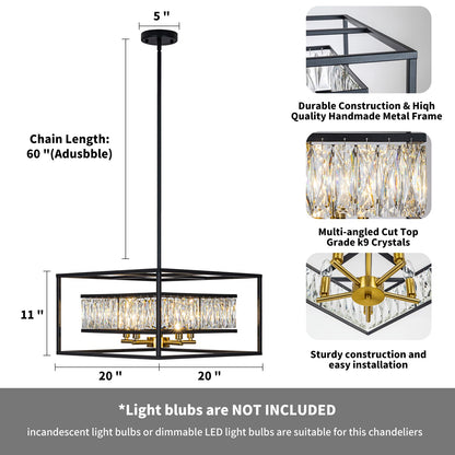 Vezzio Crystal Chandelier for Foyer Entryway，5-Light Black Modern Farmhouse Pendant Chandelier, Contemporary Hanging Light Fixture for Dining Room Living Room Bedroom Kitchen Island
