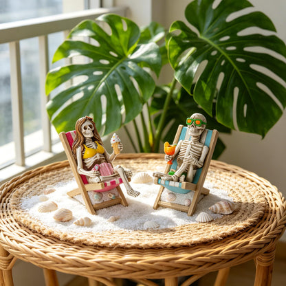Summerween Skeleton Summer Decor - Resin Set of 2 Skeletons Summer Decorations for Home Tropical Themed Collectible Figurines for Beach Halloween Party & Home Decor Accents 2 x 4 x 4 Inches DiliComing
