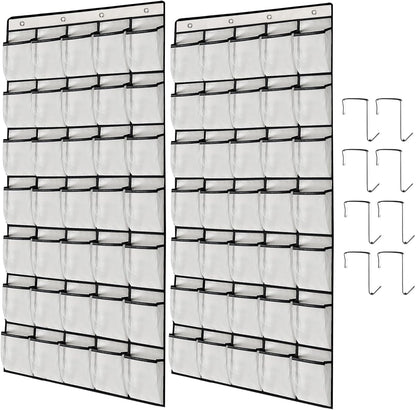 2 Pack 35 Closet 8Hooks, (67.7'' 26.4'') Breathable Mesh Pockets Large Hanging Shoe Organizer Over The Door Shoe Rack