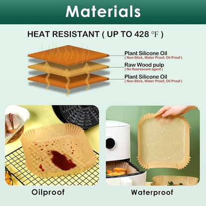 COSORI Small Air Fryer Liners - 100PCS Disposable Parchment Paper Sheets | 4.7 Inch Square for 2 QT Air Fryer