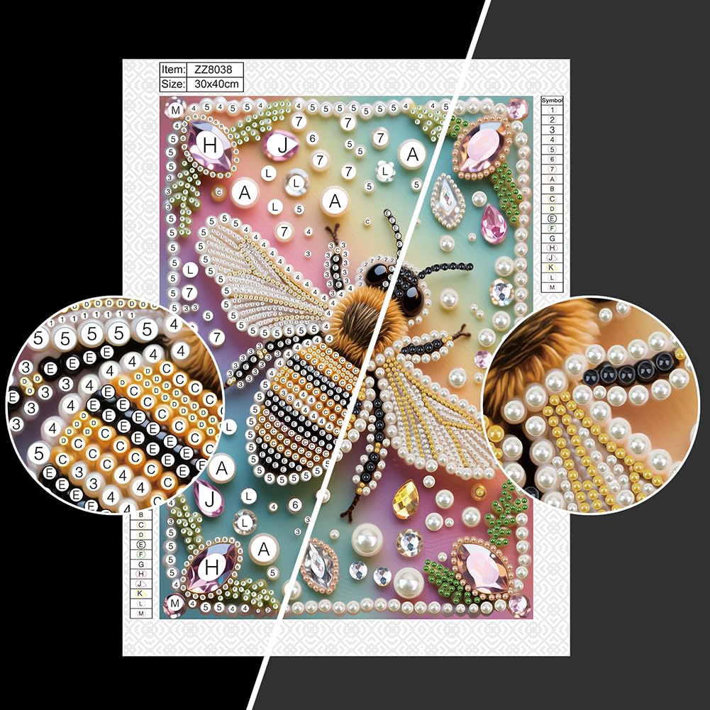 DPDAKIT Bee Pearl Diamond Painting Kits for Adults, 5D Pearl Diamond Art Kits for Adults Beginner, DIY Diamond Dots Gem Art Craft for Home Decor 12x16 inch