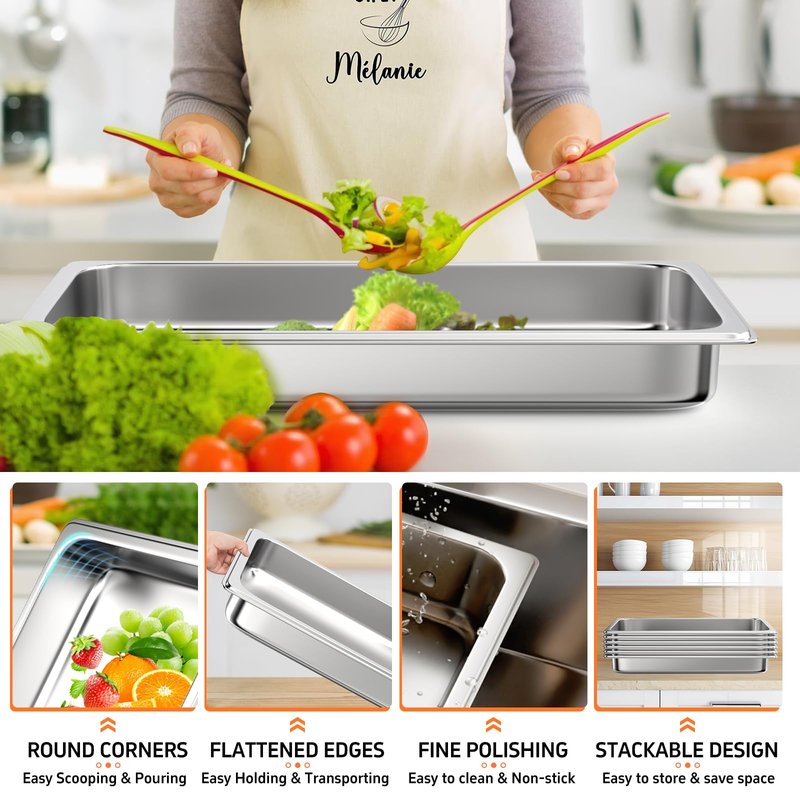 Zapstarz 6 Pack Hotel Pans, 1/1 Full Size 2.5 Inch Deep Steam Table Pan, Stainless Steel Commercial Food Pan Anti Jam Steam Pan, Breading Trays for Hotel, Party, Buffet, Catering Supplies