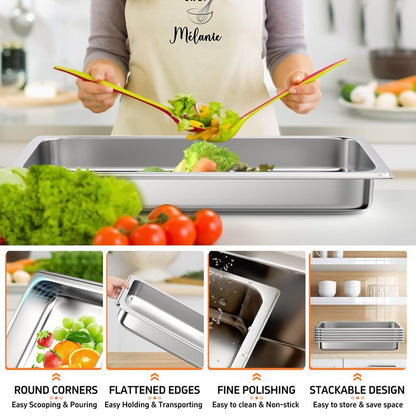 Zapstarz 6 Pack Hotel Pans, 1/1 Full Size 2.5 Inch Deep Steam Table Pan, Stainless Steel Commercial Food Pan Anti Jam Steam Pan, Breading Trays for Hotel, Party, Buffet, Catering Supplies