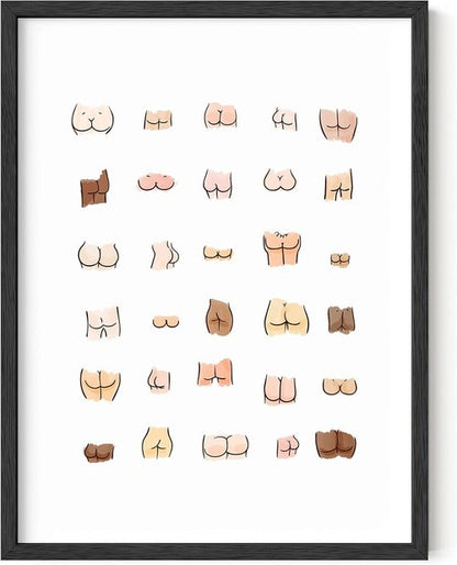 HAUS AND HUES Funny Butts Collage Art Print - Cute Bathroom Decor Poster | 12" x 16" Unframed