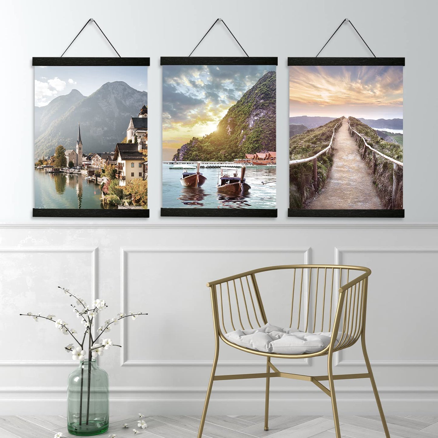 YK artwood 3 Pack Magnetic Poster Hanger Frame 16 inch Black- 16x24 16x22 16x20 Poster Frame for Wall Art Pictures Photos Prints Maps Diamond Art Painting