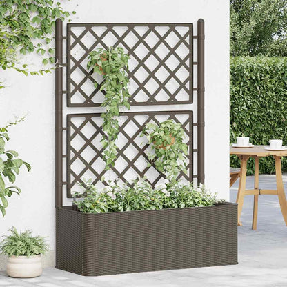 Raised Garden Bed, Mocha Plastic (PP) Large Outdoor Planter with Trellis, Self-Watering System, 39.4 x 39.4 x 55.9 in, Durable Waterproof Materials for Vegetables, Herbs