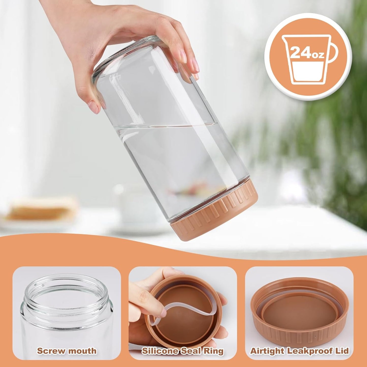 24oz 8 SHOWIN Overnight Oats Containers with Lids, Glass Jars with Lids pcs, Taffy, Wide Mouth Mason jars for Salad