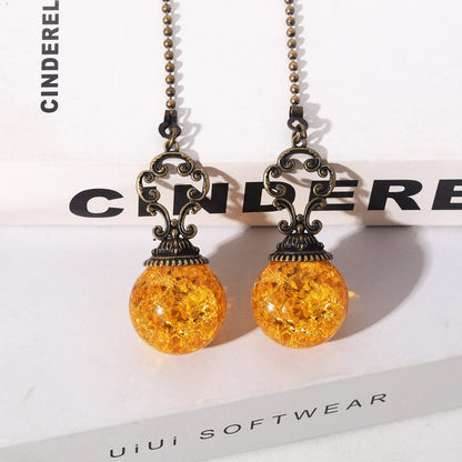 Amber Pull Chain Ceiling Fan Ornaments - 2 Pieces, 30CM Each Chain with Crystal Ice Cracked Ball
