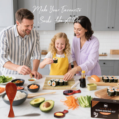 Wimitools All Wood Sushi Making Kit Nonplastic Sushi Roller Kit, Nanmu Wood Rice Paddle, Spreader, Chopsticks, Bamboo Mat - the Pro Homemade Sushi Kit and Best Gift
