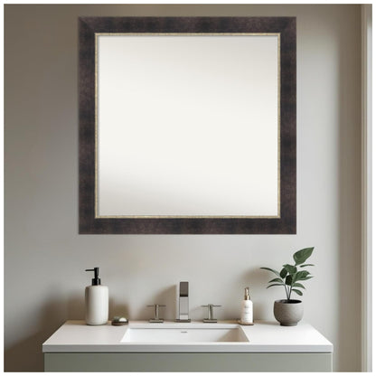 Amanti Art Bronze Bathroom Mirror for Over Sink, 31x31 Odin Antique Bronze Square Vanity Mirror, Large Modern Wood Frame, Hangs Horizonally and Vertically, Bathroom Wall Decor, Non-Beveled Edge