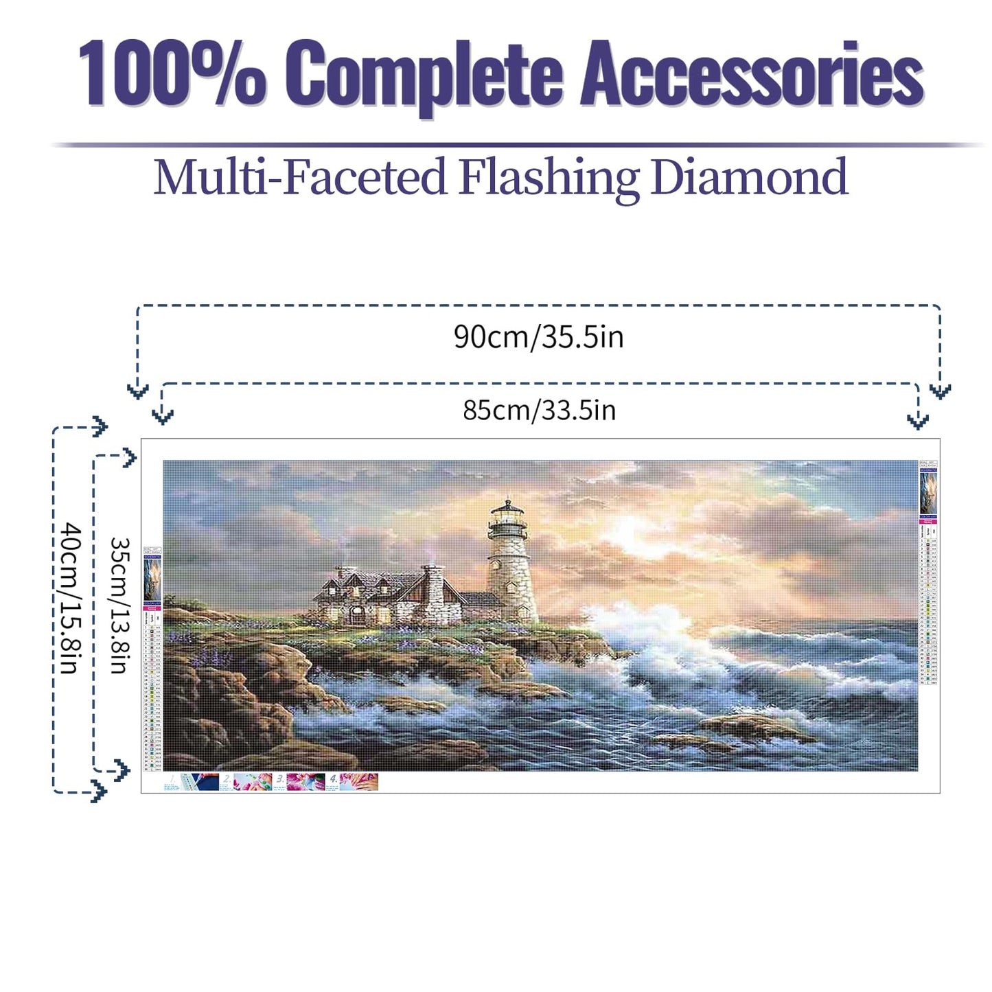 JATOK Large Diamond Painting Kits for Adults (35.5 x 15.7 inch) DIY 5D Lighthouse Full Round Drill Crystal Rhinestone Embroidery Pictures Arts Paint by Diamond Art Kits for Home Wall Decor Relax