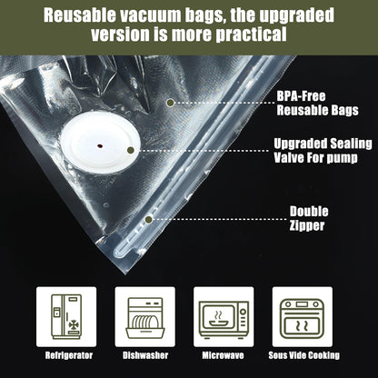 40PCS Reusable vacuum seal bags for food - 20PCS Large (13.4×10.2") And 20PCS Small (8.3×8.7") Compact Vacuum Sealer Bags, Leak-Proof Odor-Resistant for Refrigerator Outdoor Travel Food Storage