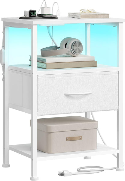 1 2 ULGS301WH01S SONGMICS BELLAH Collection - Nightstand with Charging Station and App-Controlled Adjustable LED