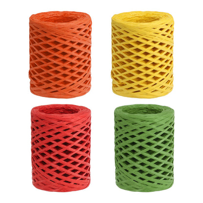 PATIKIL Raffia Ribbon 100 Yard, 4 Roll Natural Packing Paper Twine String for Crochet Box Wrapping Craft Holiday Decor, Red/Orange/Yellow/Green