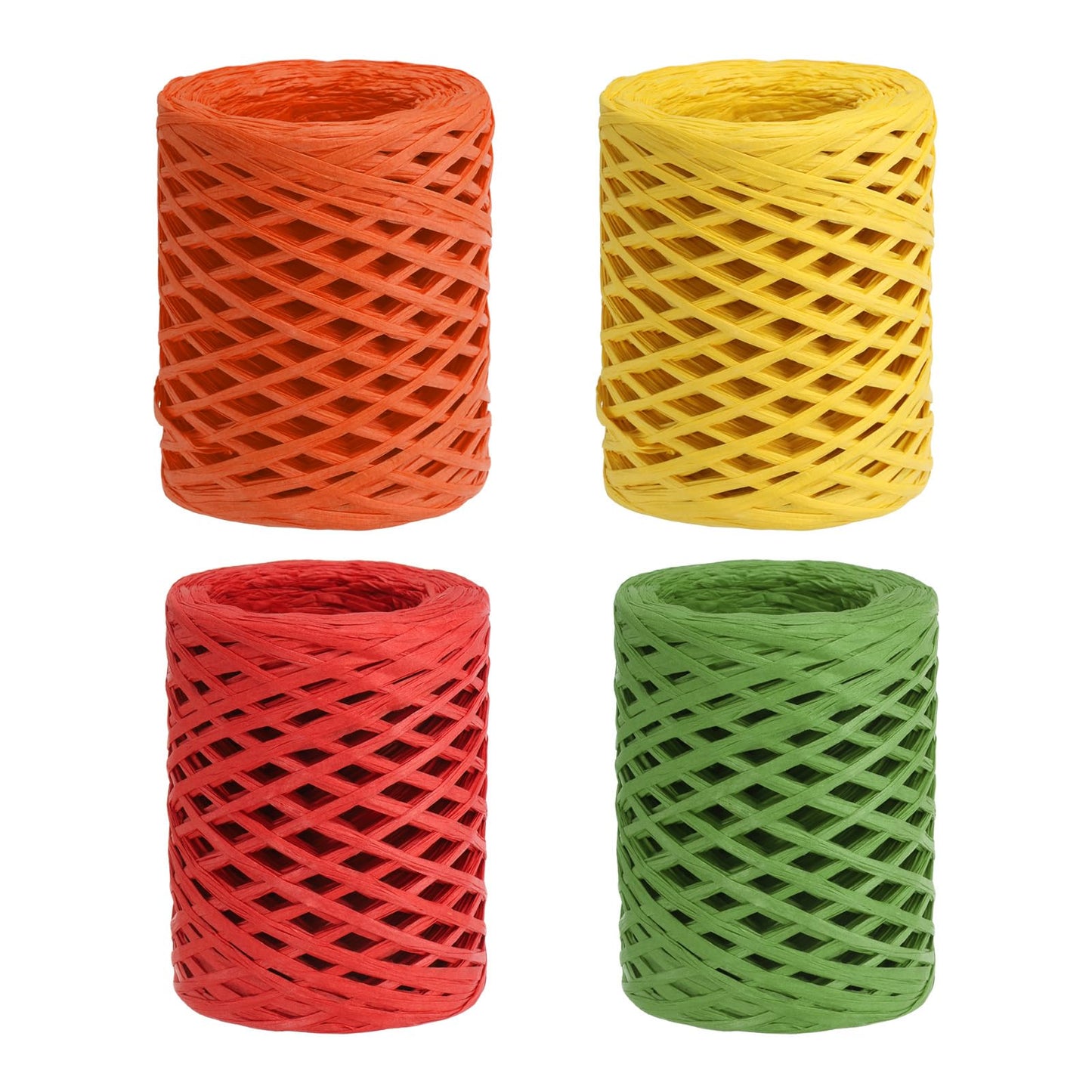PATIKIL Raffia Ribbon 100 Yard, 4 Roll Natural Packing Paper Twine String for Crochet Box Wrapping Craft Holiday Decor, Red/Orange/Yellow/Green