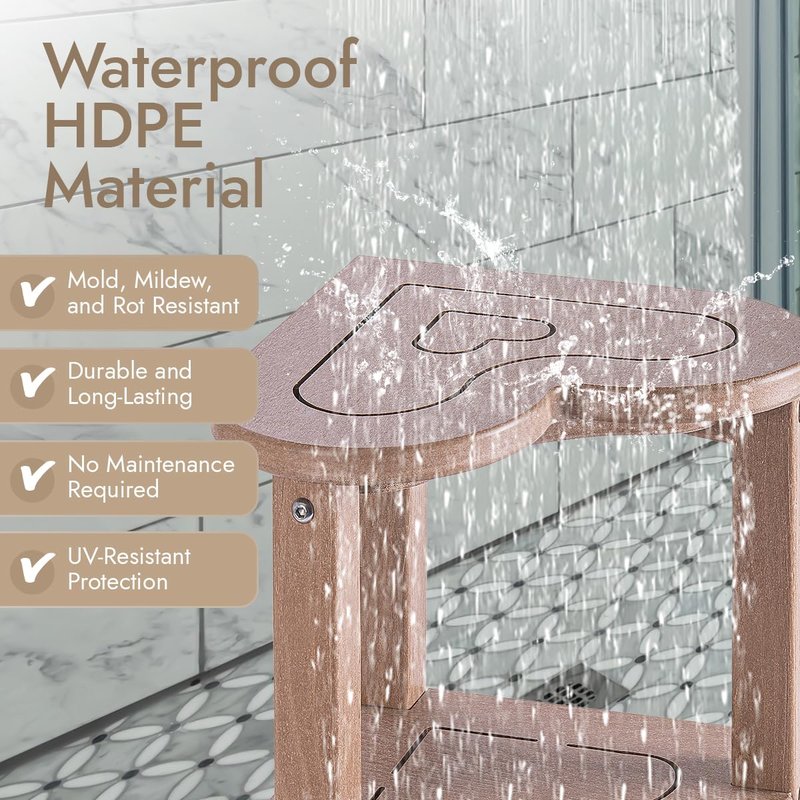 Corner Shower Stool for Inside Shower - Waterproof Corner Shower Bench, HDPE Plastic Bathroom Bench, Adjustable Height Corner Chair for Shaving Legs,Storage Shelf,Non-Slip Feet，White
