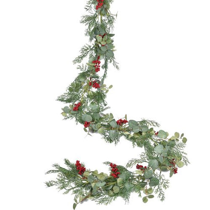 Lvydec Christmas 6Ft Pine Christmas Garland, Realistic Artificial Faux Greenery Garland with Berry and Eucalyptus Leaves Cypress Garland for Mantle Holiday Fireplace Winter Decor