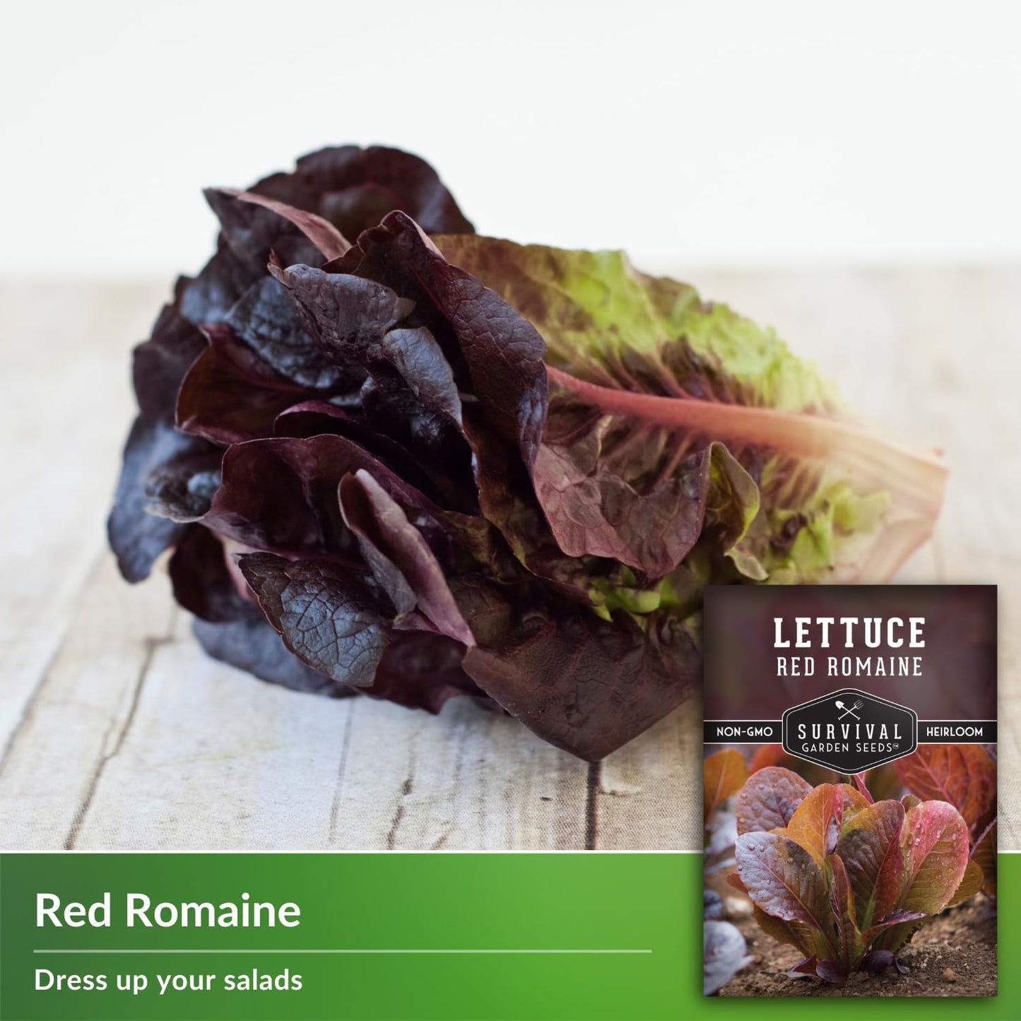 (5 Packs) Red Romaine Lettuce Seeds for Planting - Crisp Red Leaf Romaine Lettuce Seeds for Garden Growing, High Yield