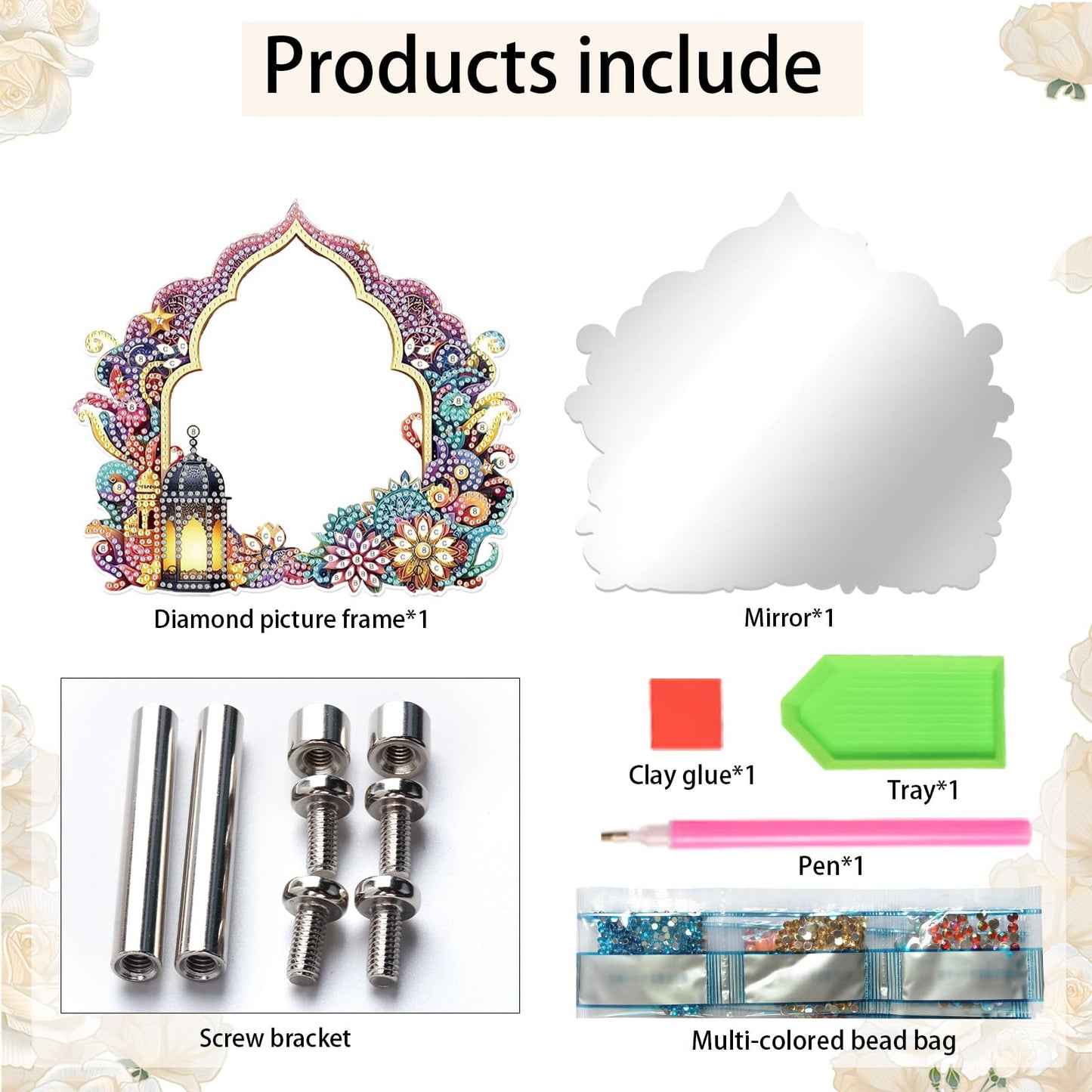 Focart 5D DIY Diamond Painting Kit Acrylic Material DIY Special Shape Diamond Art Mirror Kit, Craft Set with Tools and Accessories for Home Decoration, Good Gift for Handmake Lovers