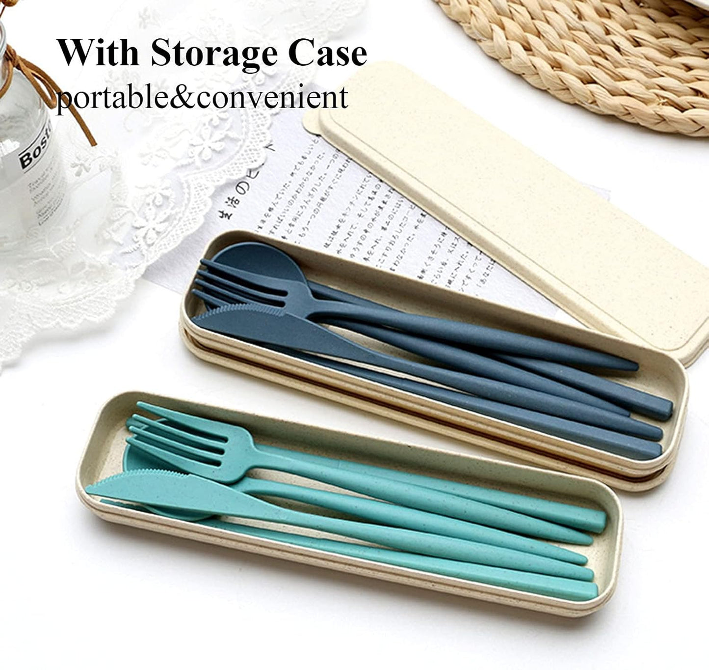 Plastic Travel Utensils, 4 Sets Camping Cutlery, Portable Reusable Utensils Set with Case for Picnic, Travel, Camping