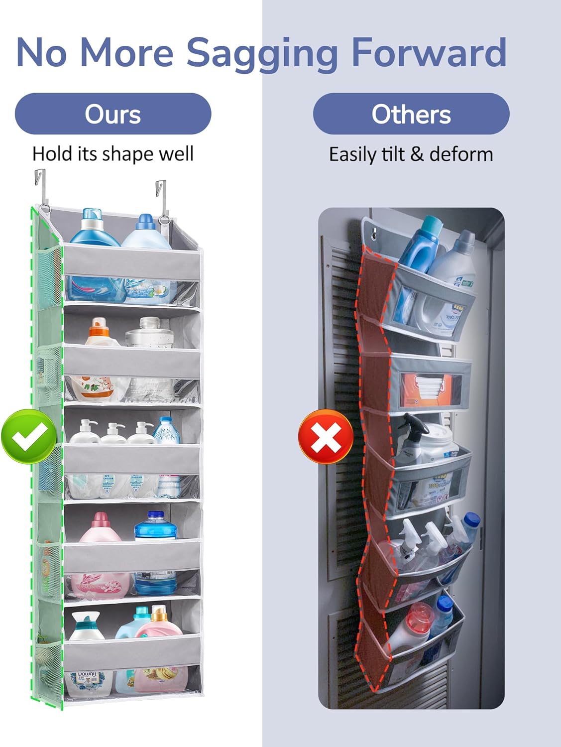 1 Pack 5 10 44 lbs 5 ULG Over Door Organizer with Large Pockets Mesh Side Pockets, Weight Capacity Hanging Storage