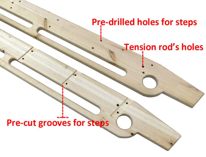 DIYHD 87" Solid Knotty Pine Wood Sliding Library Ladder, Unfinished Rolling Ladder with Extended Handrails & Widened Base, Pre-Cut Top for Sliding Hardware, Indoor Loft & Bookshelf Access