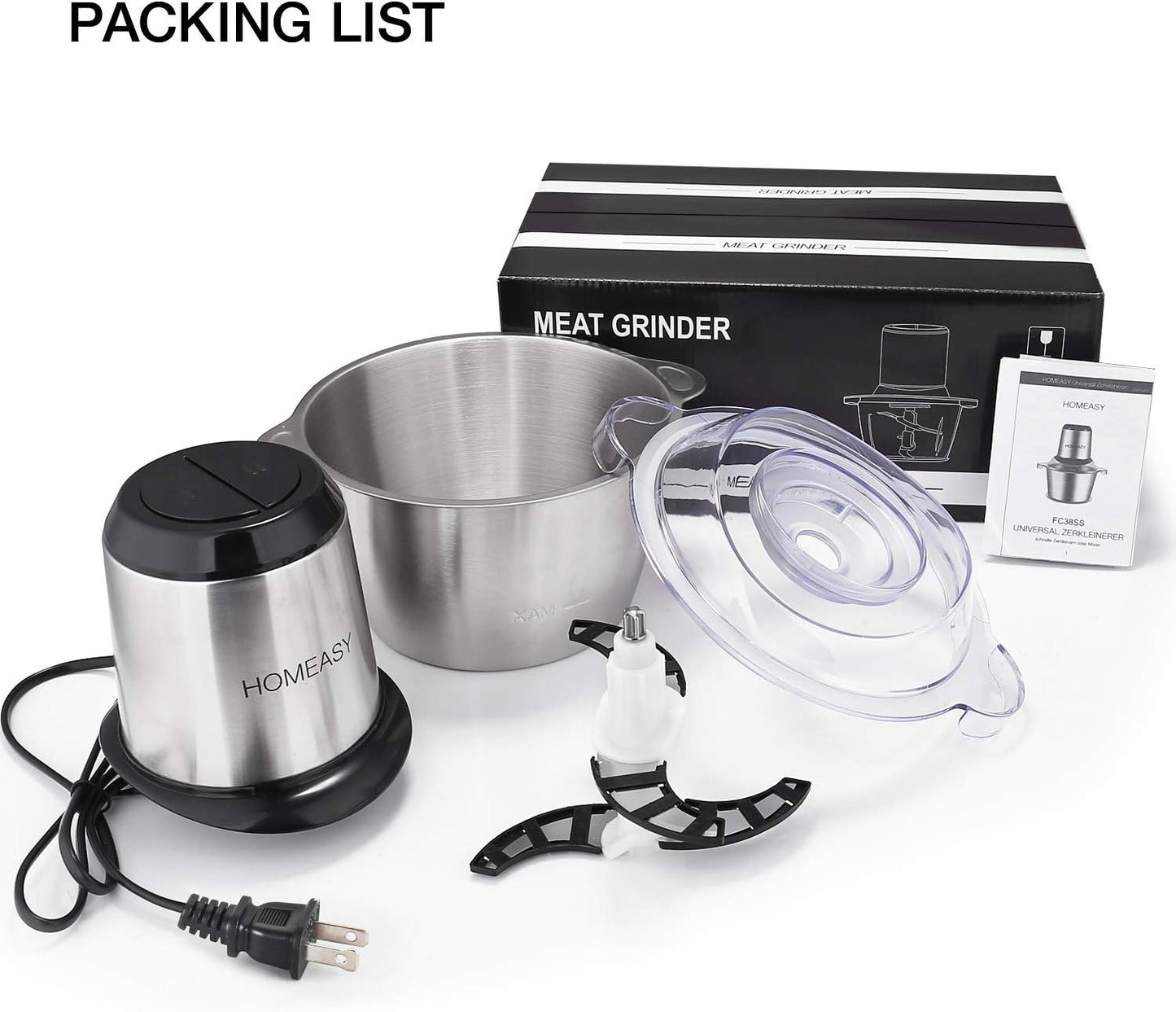Electric Meat Grinder, 2L Stainless Steel Food Processor, 350W Meat Blender, 4 Sharp Blades, 8 Cups for Vegetables