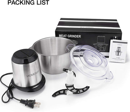Electric Meat Grinder, 2L Stainless Steel Food Processor, 350W Meat Blender, 4 Sharp Blades, 8 Cups for Vegetables