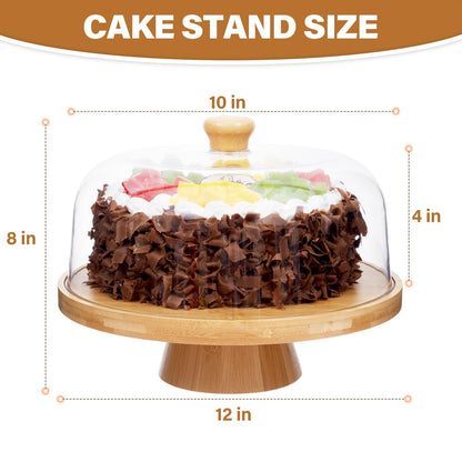 Timboops Home Bamboo Cake Stand with Lid, 6-in-1 Multifunctional Cake Plate, Cake Holder, Serving Tray, Fruit Platter, Salad Bowl, Dessert Table Display & Acrylic Cake Dome Cover